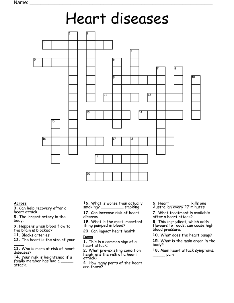 Heart diseases Crossword