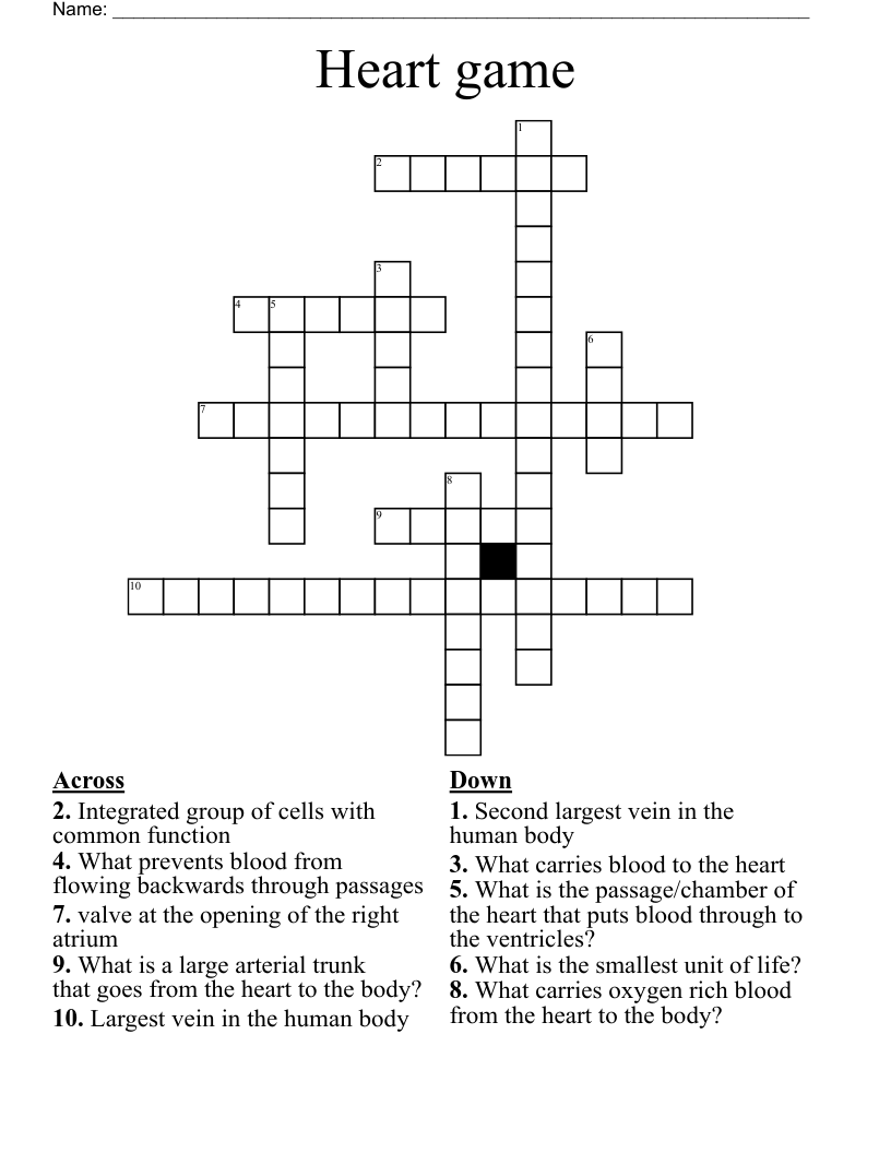 Heart game Crossword
