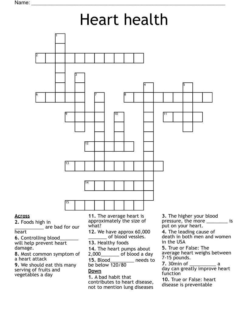 Heart health Crossword