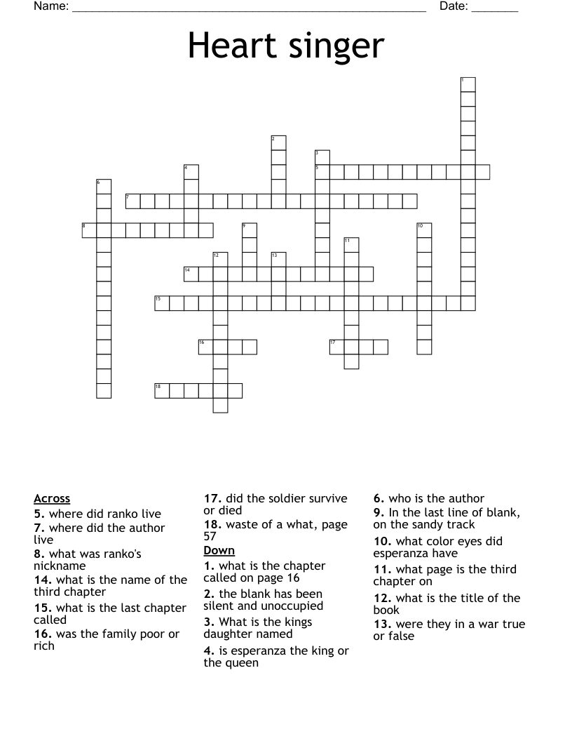 Heart singer Crossword