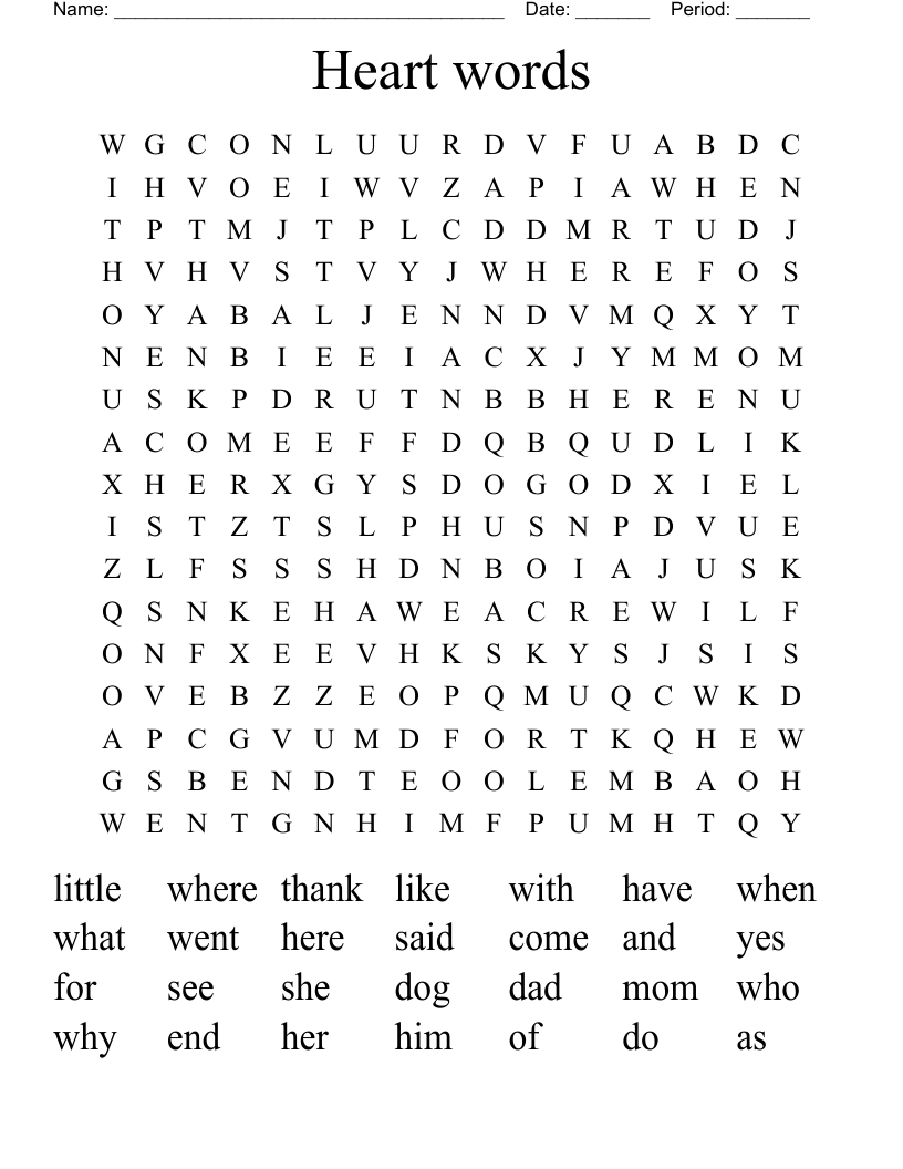 Heart words Word Search