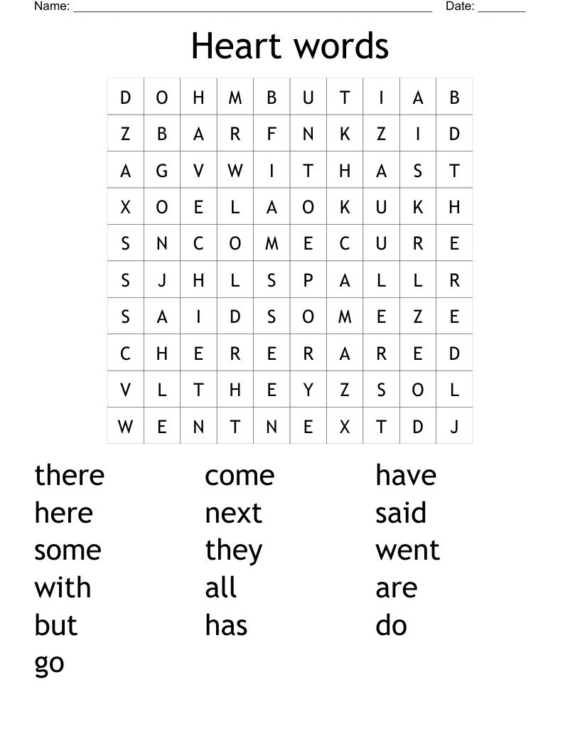 Heart words Word Search