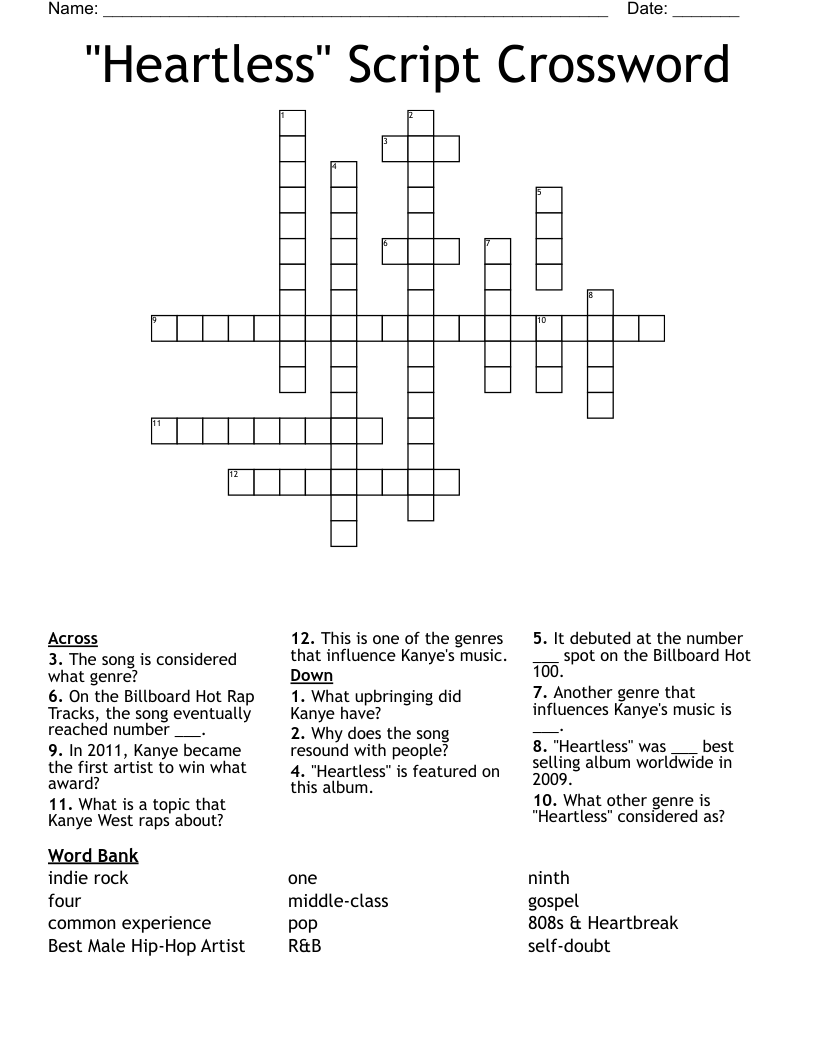 "Heartless" Script Crossword