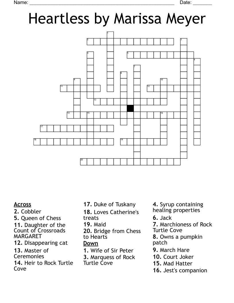 Heartless by Marissa Meyer  Crossword