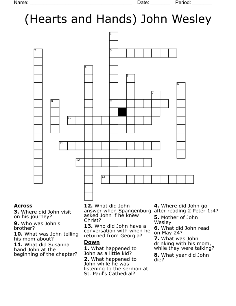 (Hearts and Hands) John Wesley Crossword