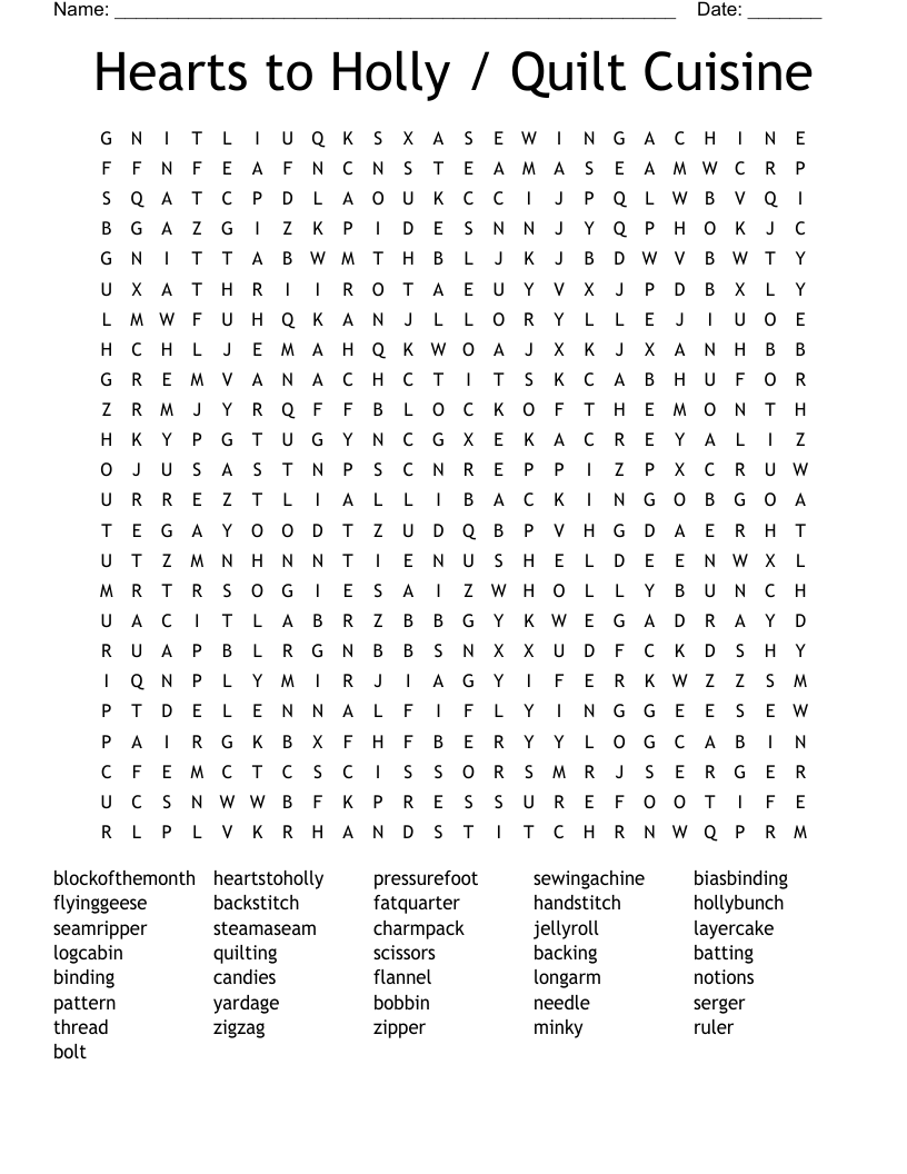 Hearts to Holly / Quilt Cuisine Word Search