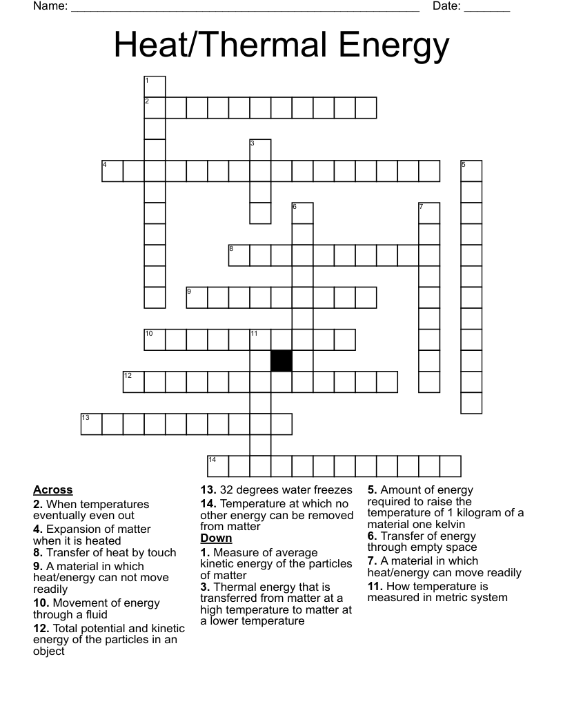 Heat/Thermal Energy Crossword