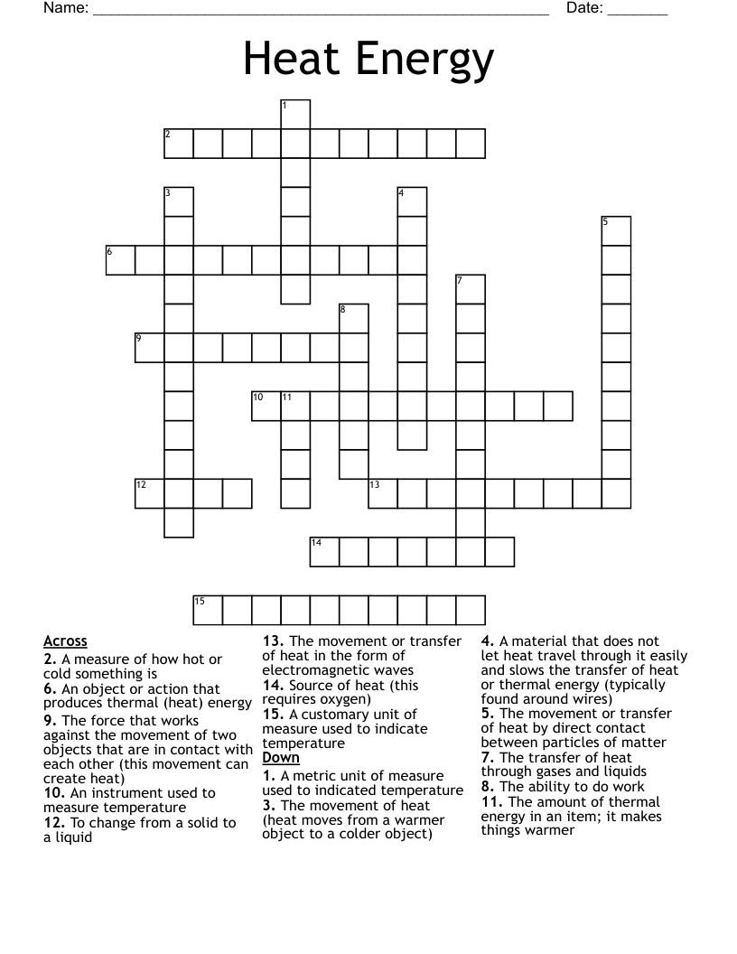 Heat Energy Crossword