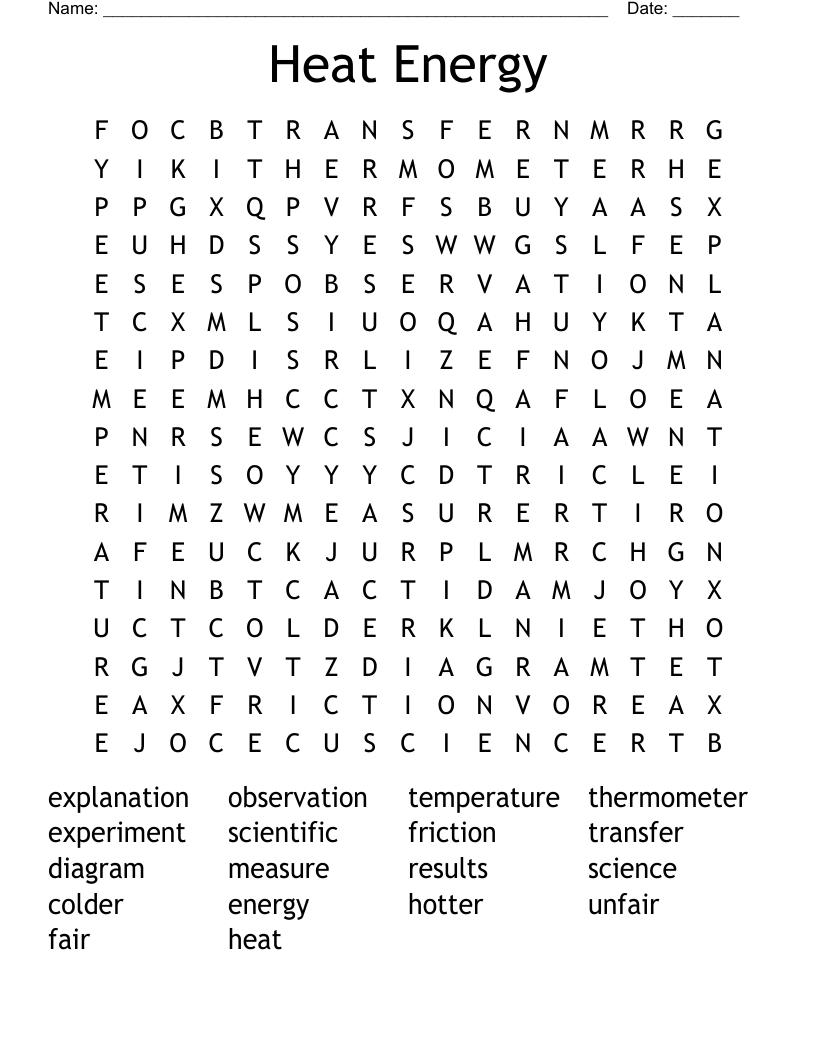 Heat Energy Word Search