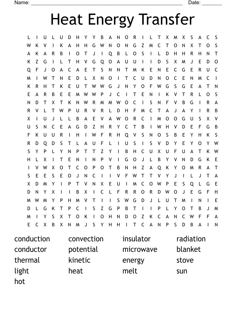 Heat Energy Transfer Word Search