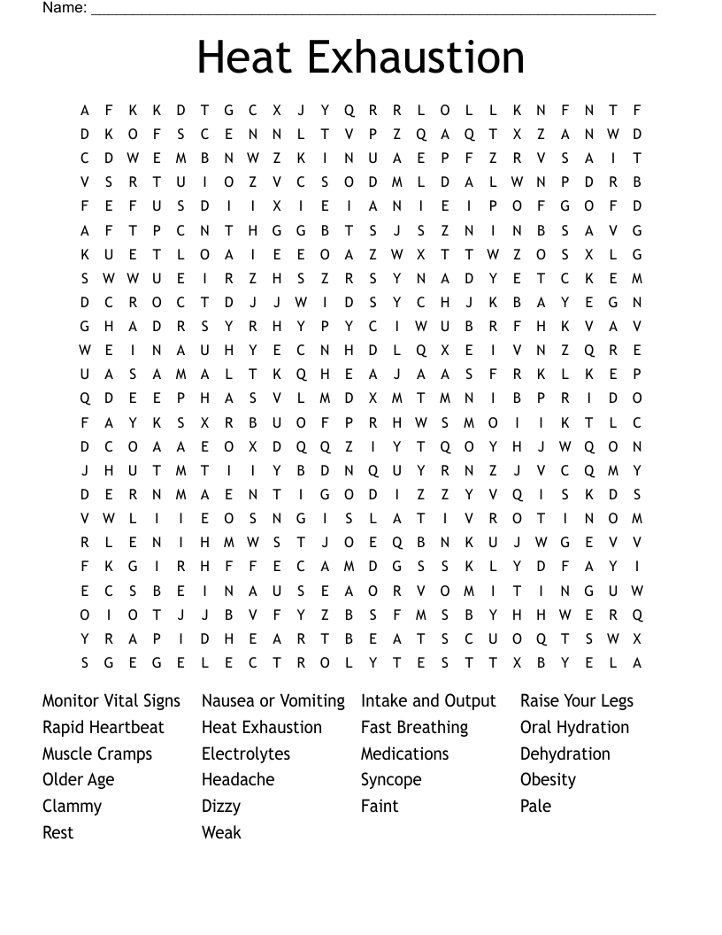 Heat Exhaustion Word Search