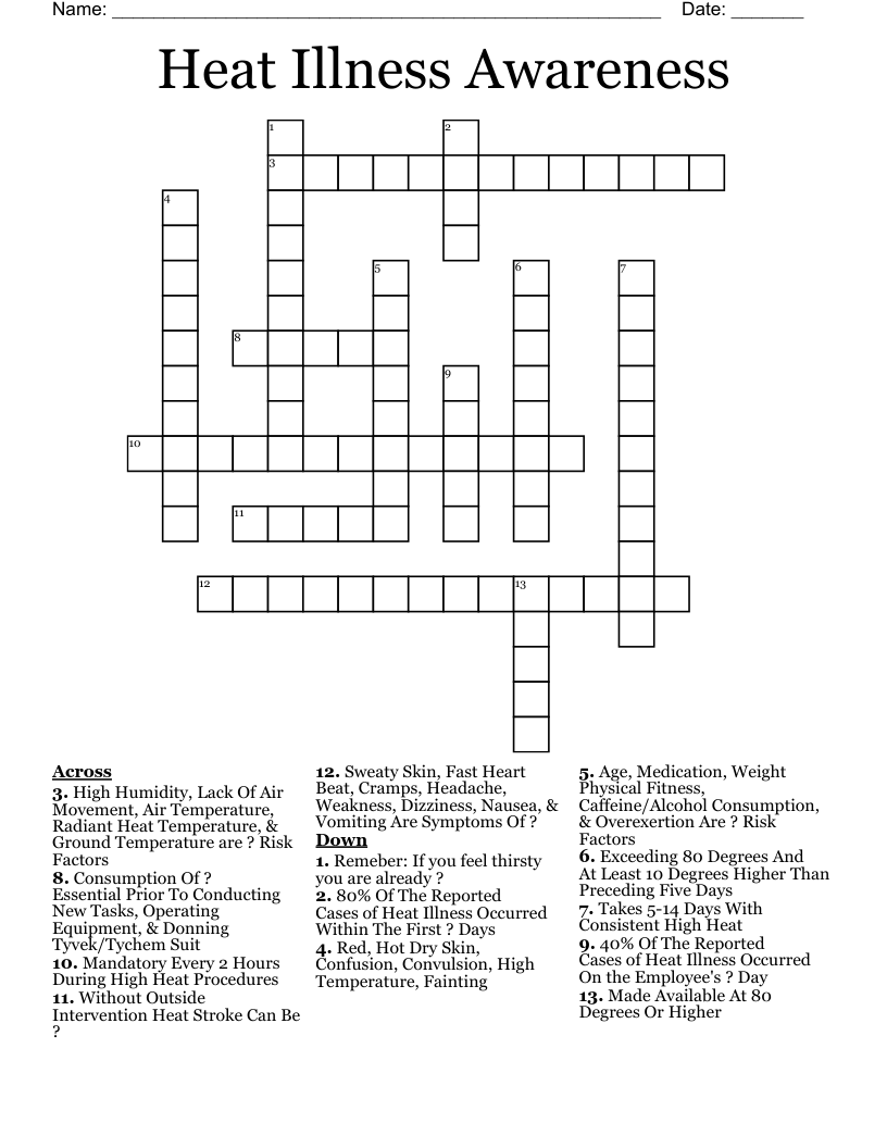 Heat Illness Awareness Crossword