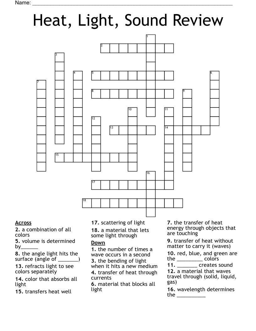 Heat, Light, Sound Review Crossword