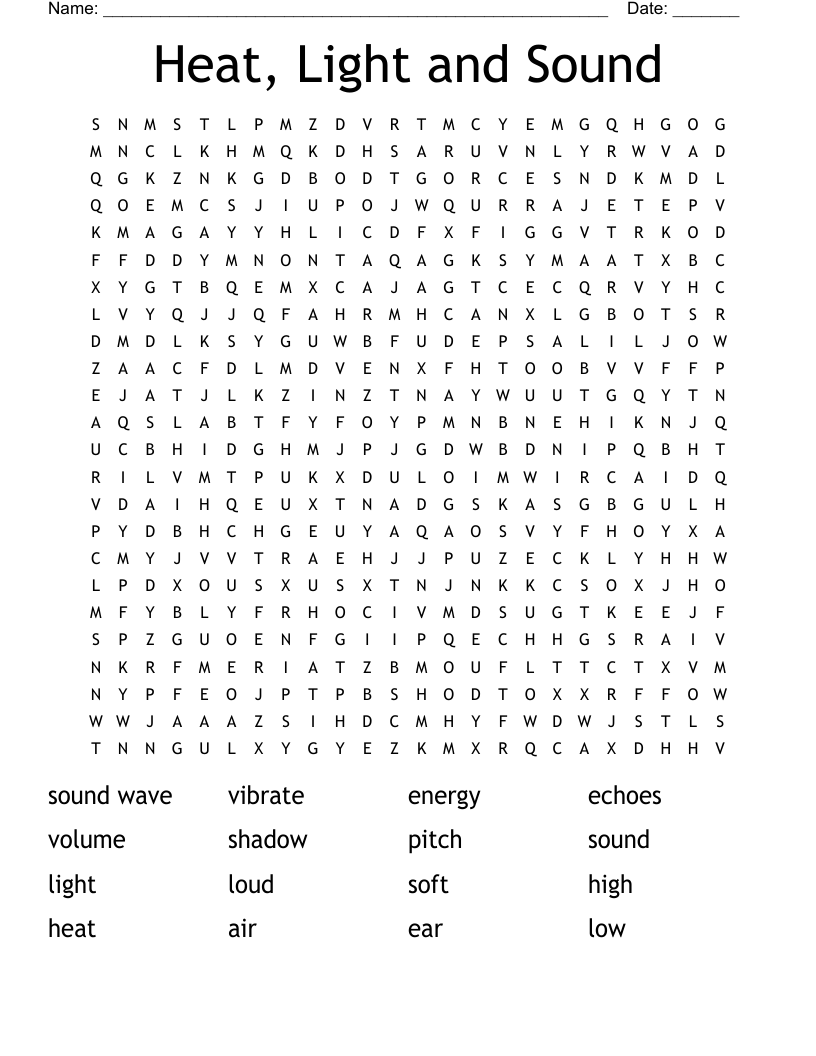 Heat, Light and Sound Word Search