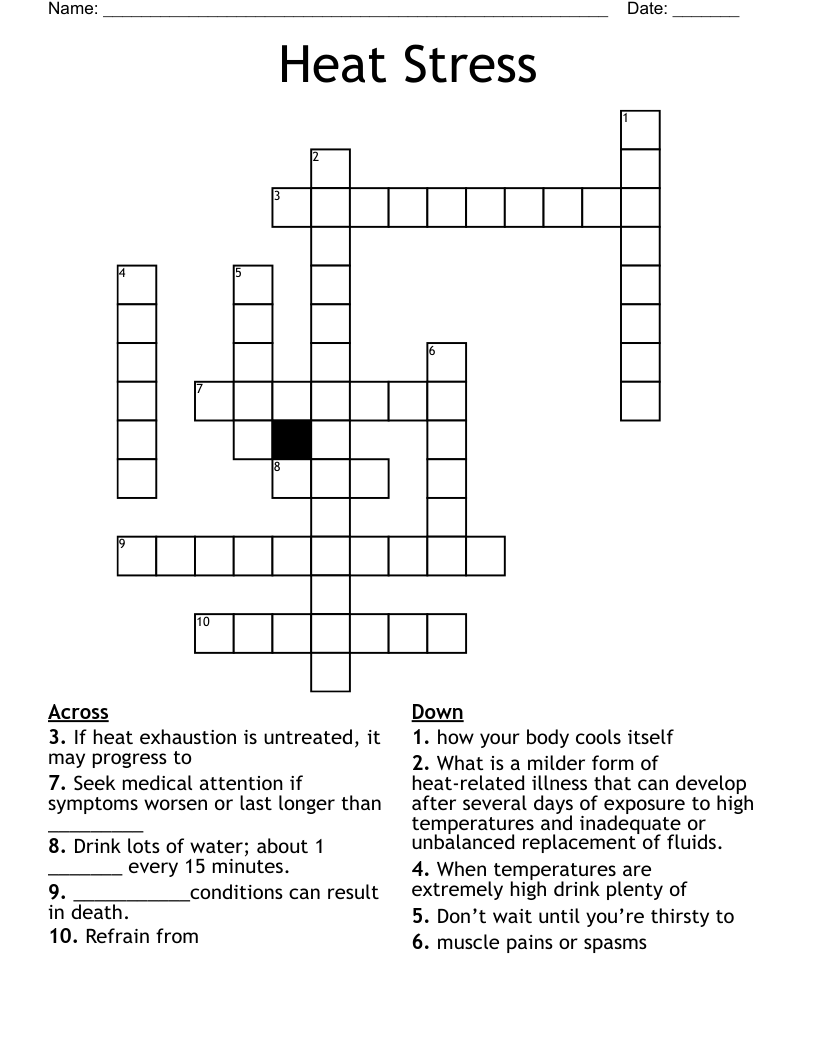 Heat Stress Crossword