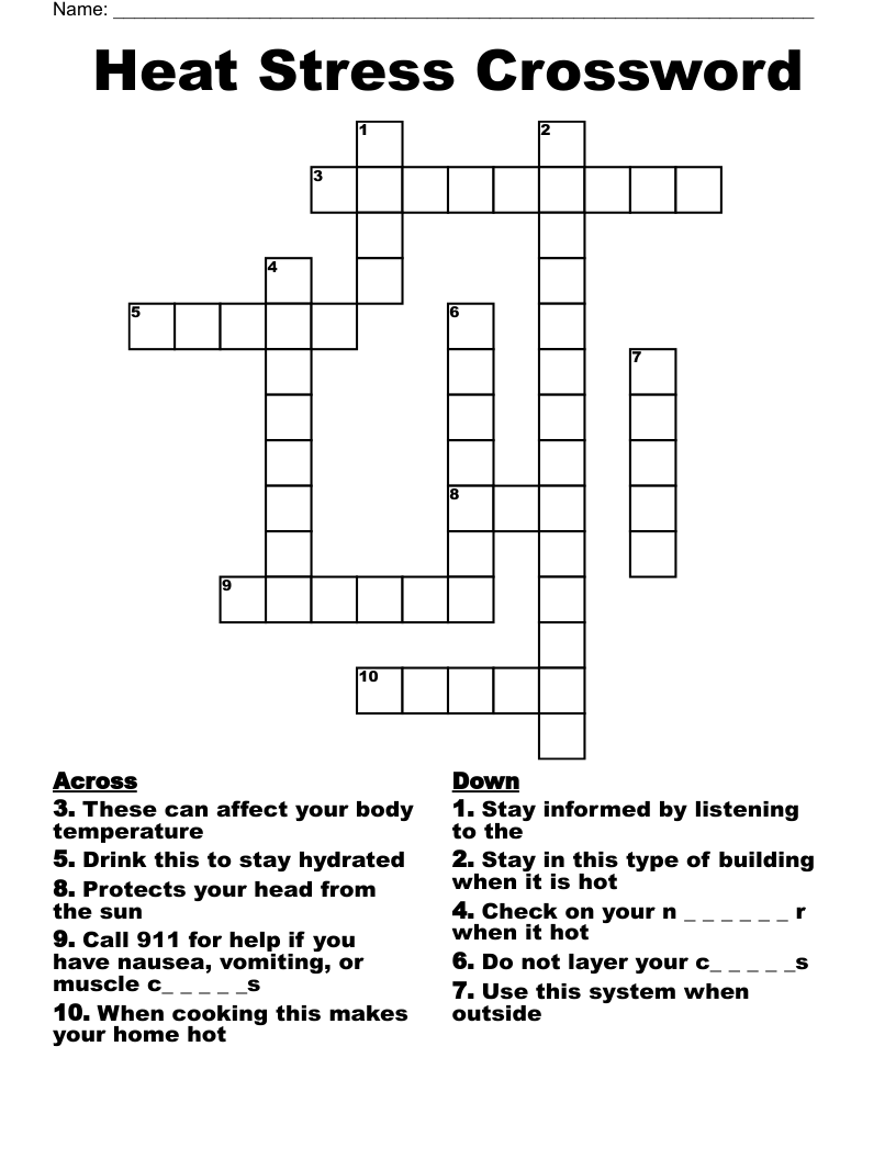 Heat Stress Crossword