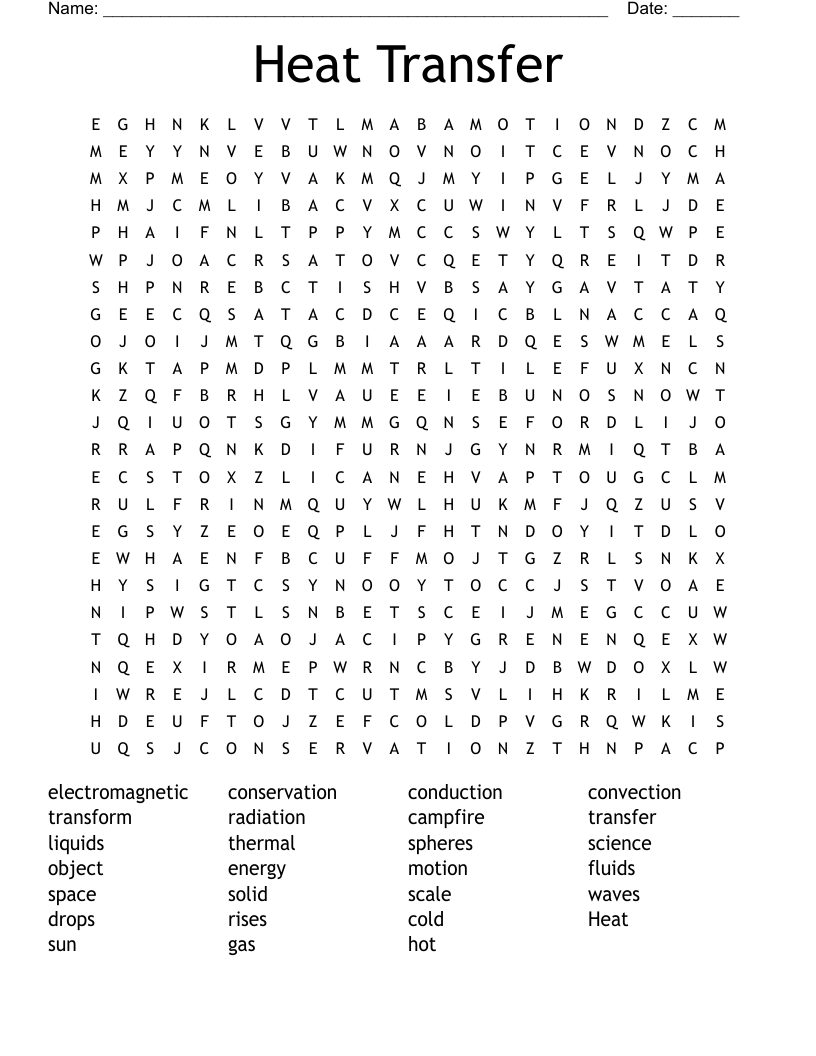 Heat Transfer Word Search