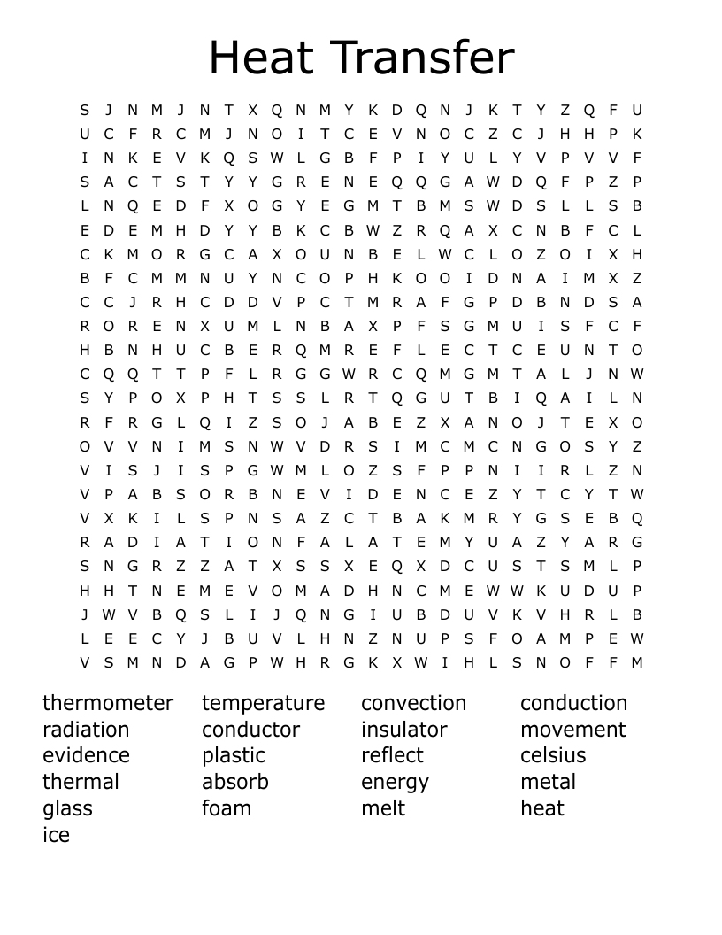 Heat Transfer Word Search