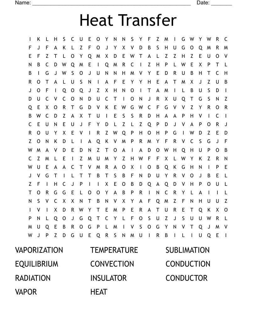 Heat Transfer Word Search
