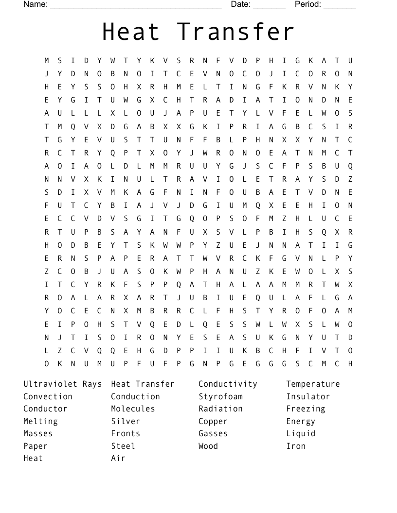 Heat Transfer Word Search