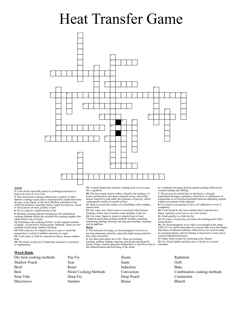 Heat Transfer Game Crossword