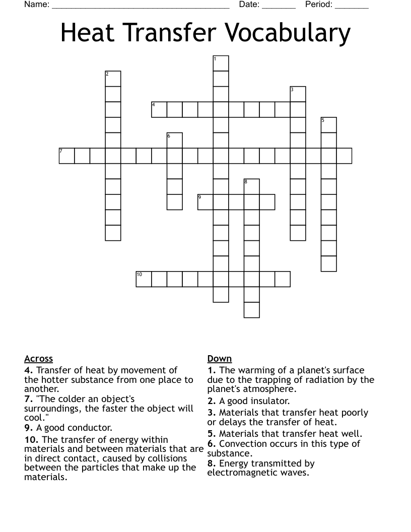 Heat Transfer Vocabulary Crossword