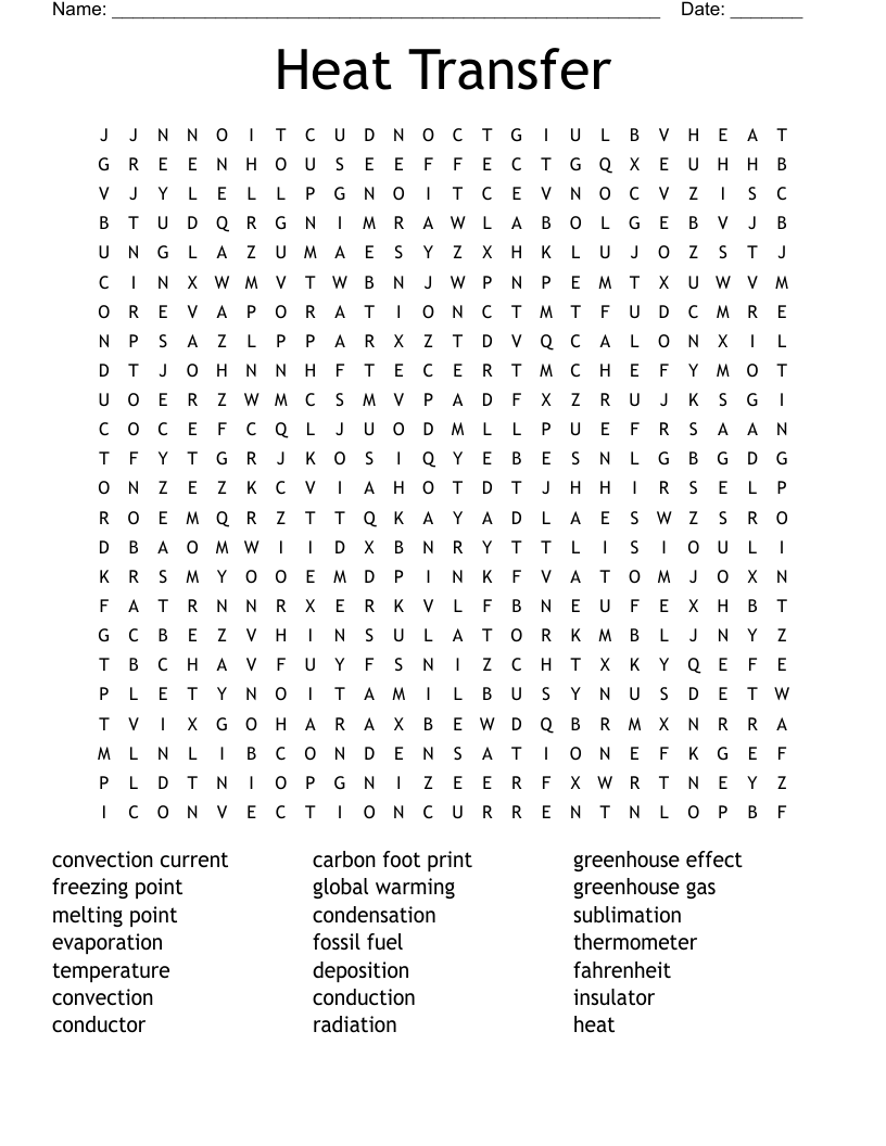 Heat Transfer  Word Search