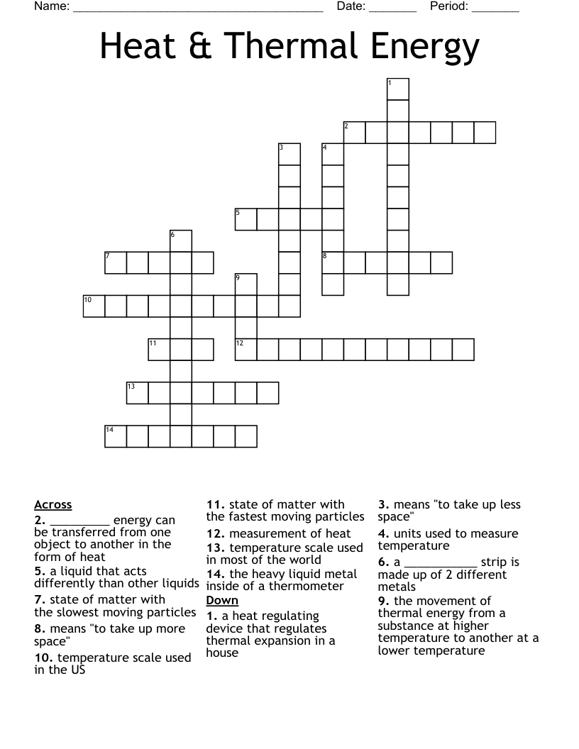 Heat & Thermal Energy Crossword
