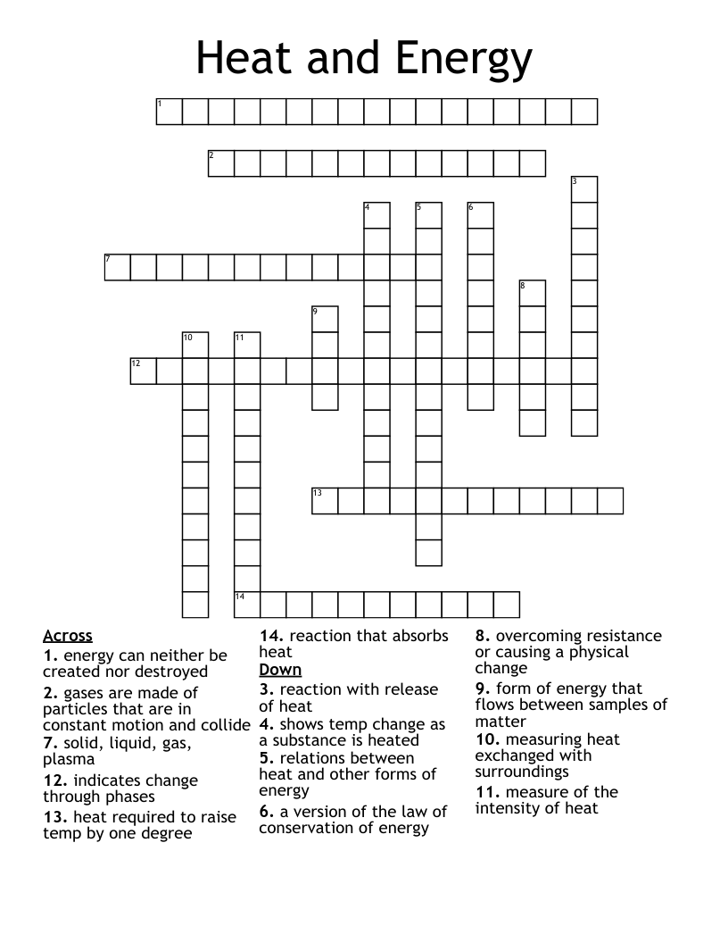 Heat and Energy Crossword