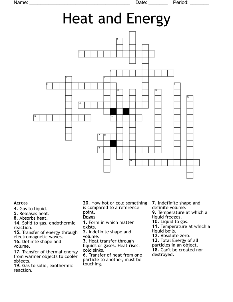 Heat and Energy Crossword