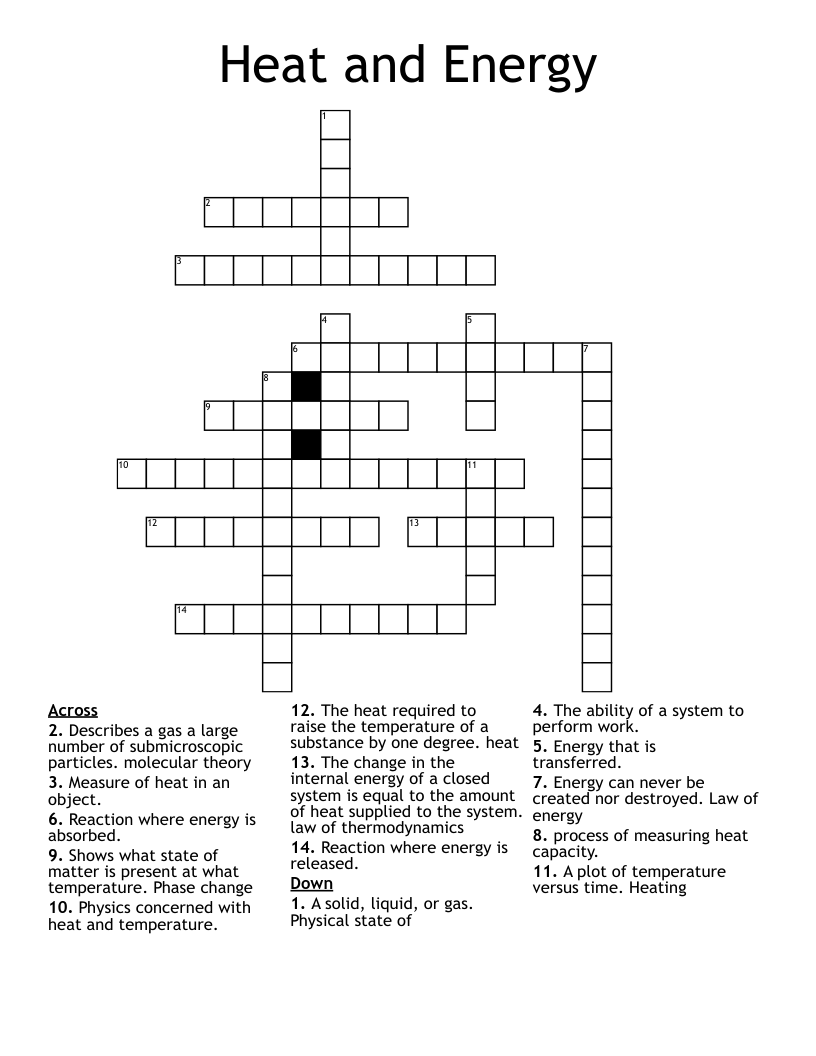Heat and Energy Crossword