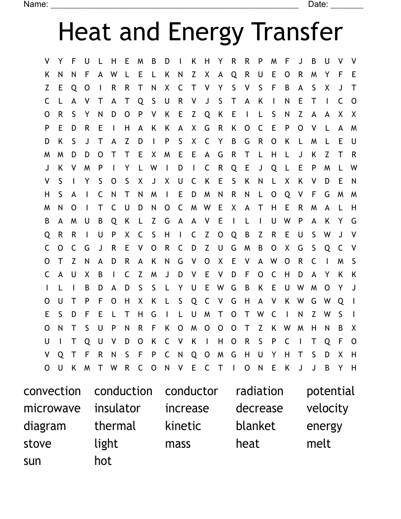 Heat and Energy Transfer Word Search