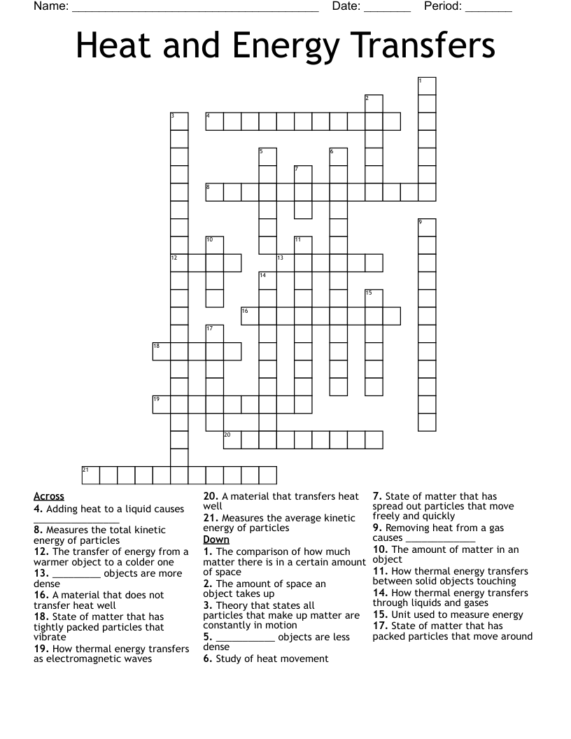 Heat and Energy Transfers Crossword