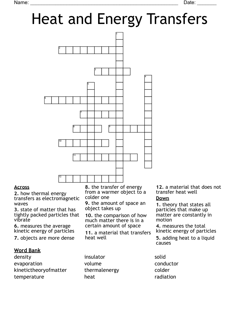 Heat and Energy Transfers Crossword