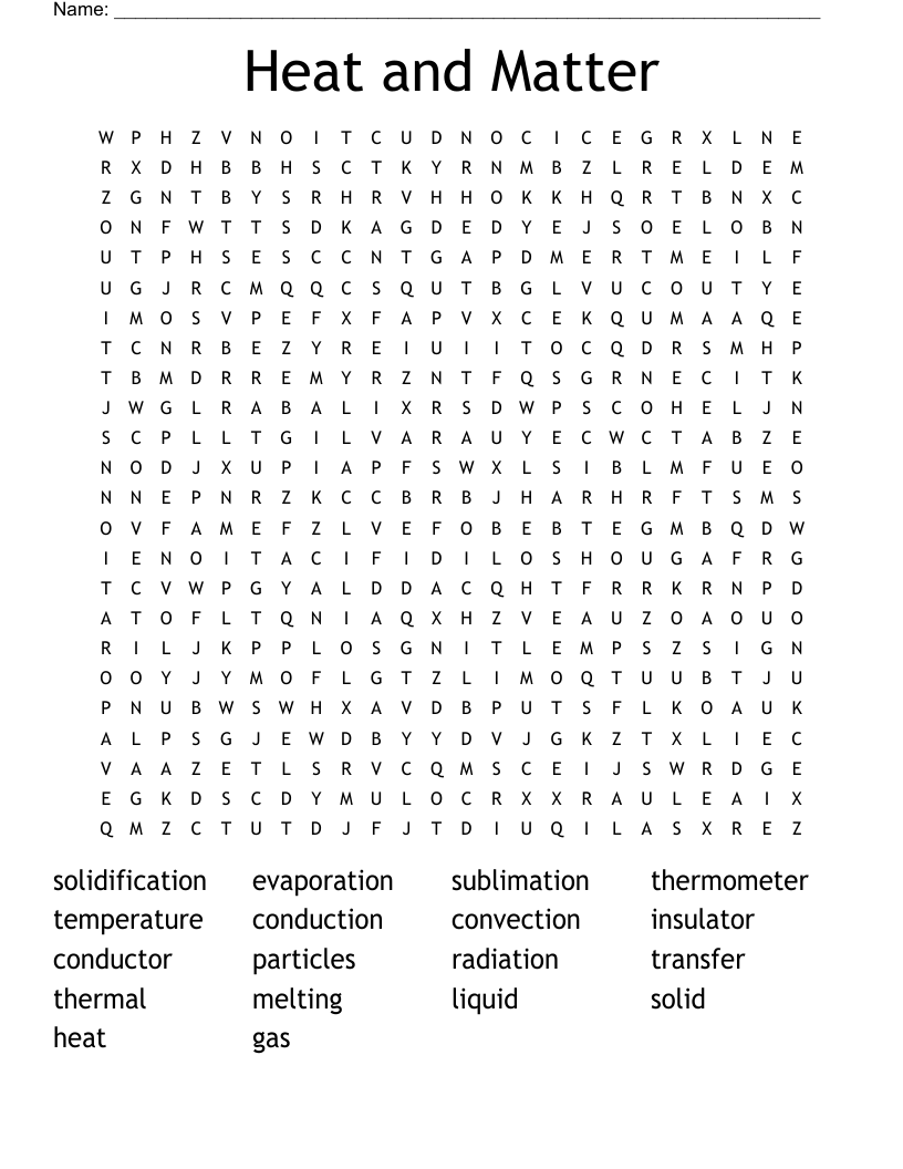 Heat and Matter Word Search