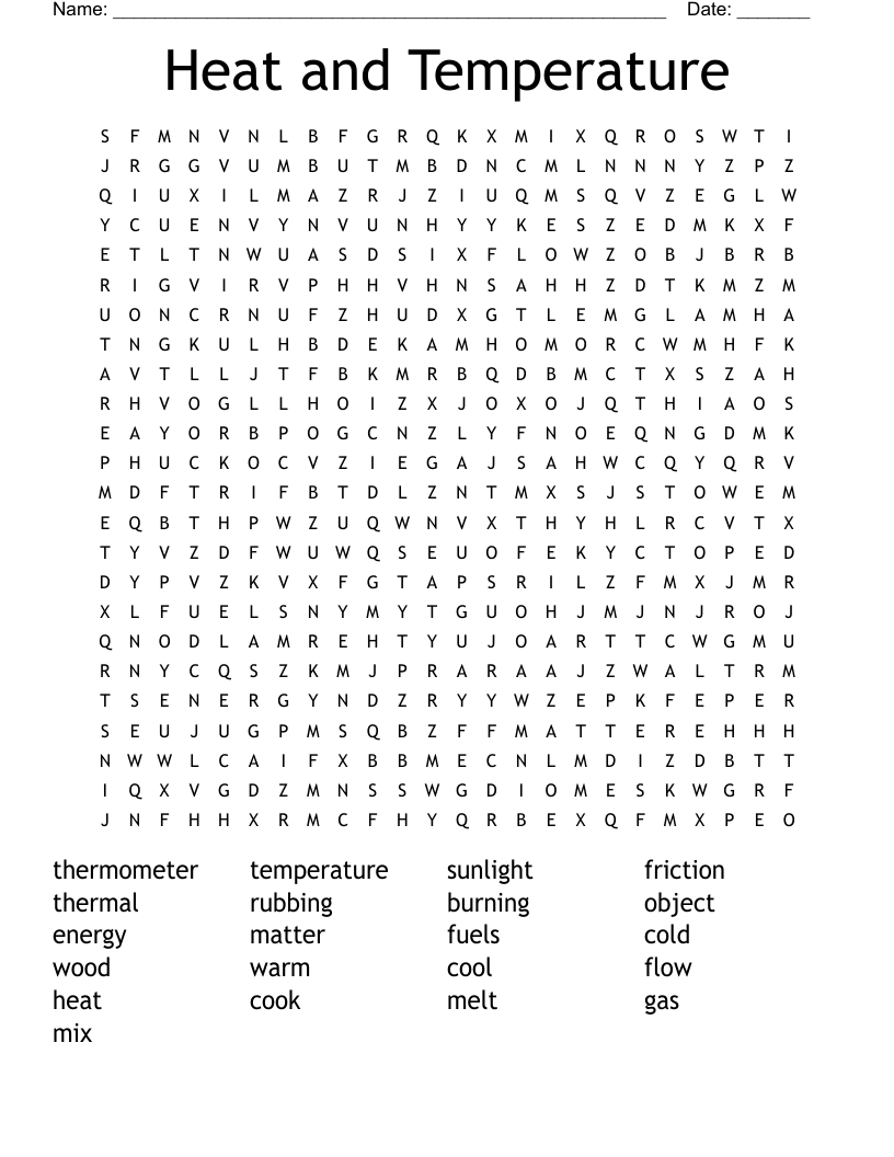 Heat and Temperature Word Search