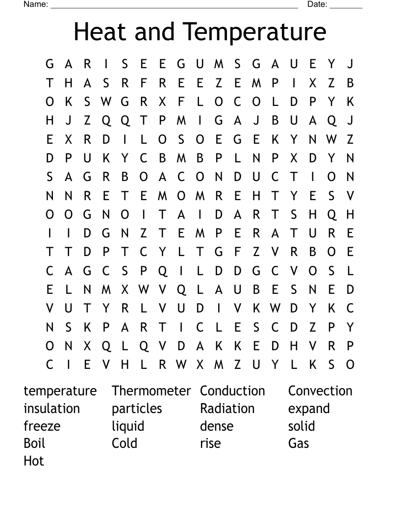 Heat and Temperature Word Search