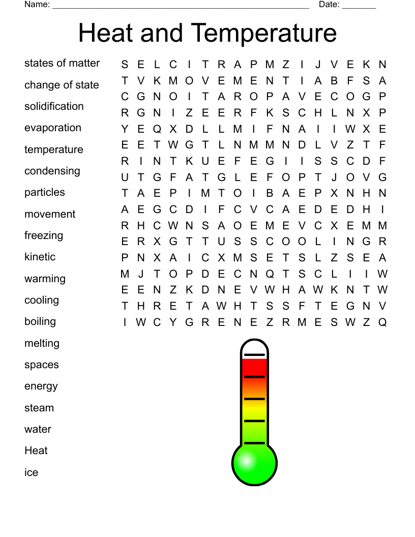 Heat and Temperature Word Search