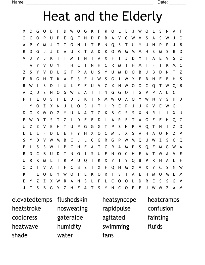 Heat and the Elderly Word Search