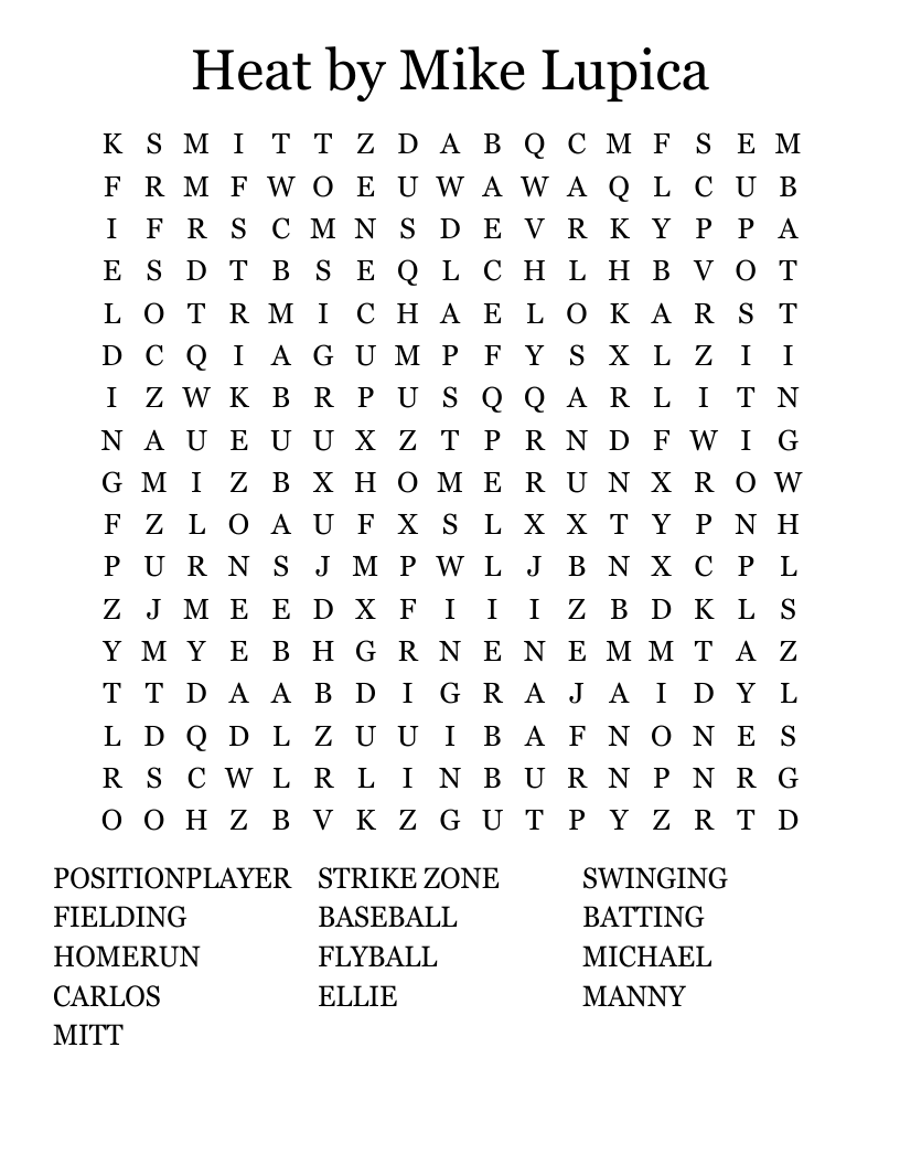 Heat by Mike Lupica Word Search