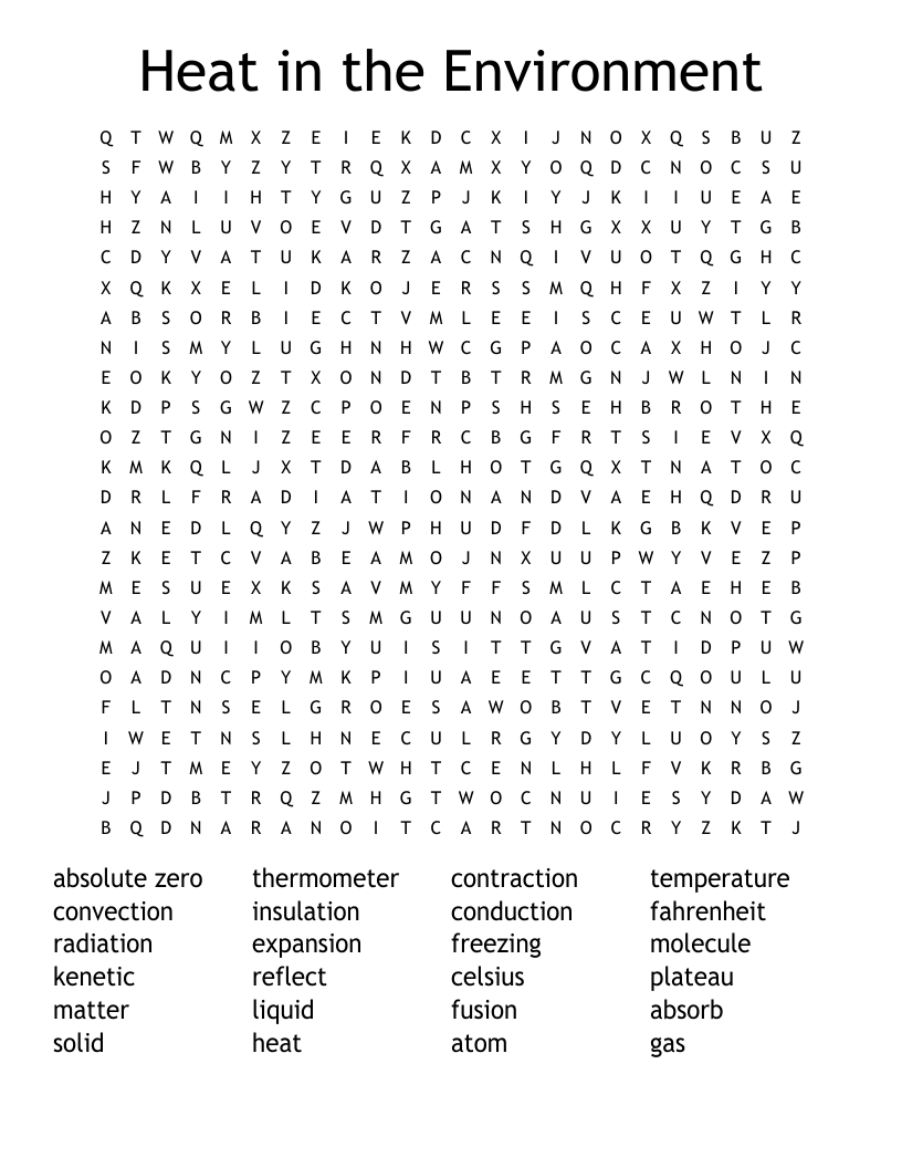 Heat in the Environment Word Search