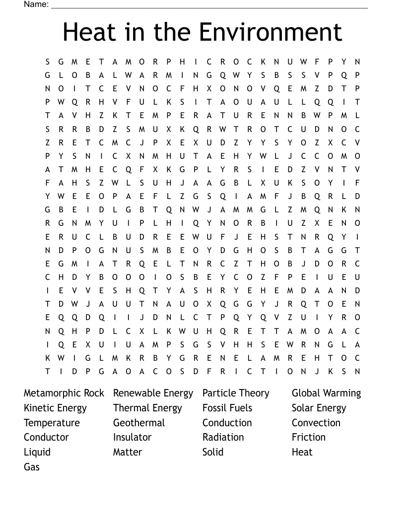 Heat in the Environment Word Search