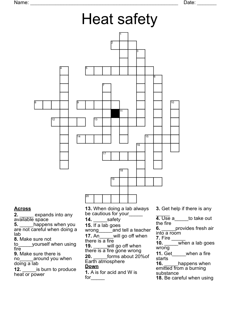 Heat safety Crossword