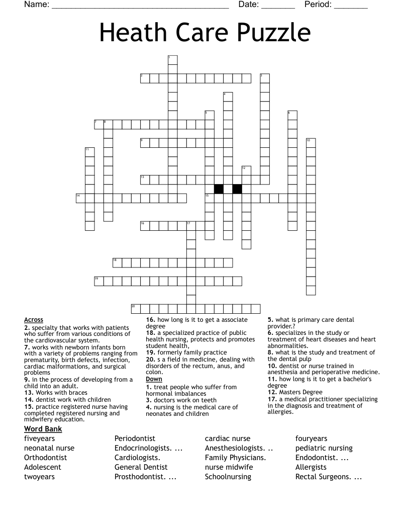 Heath Care Puzzle  Crossword