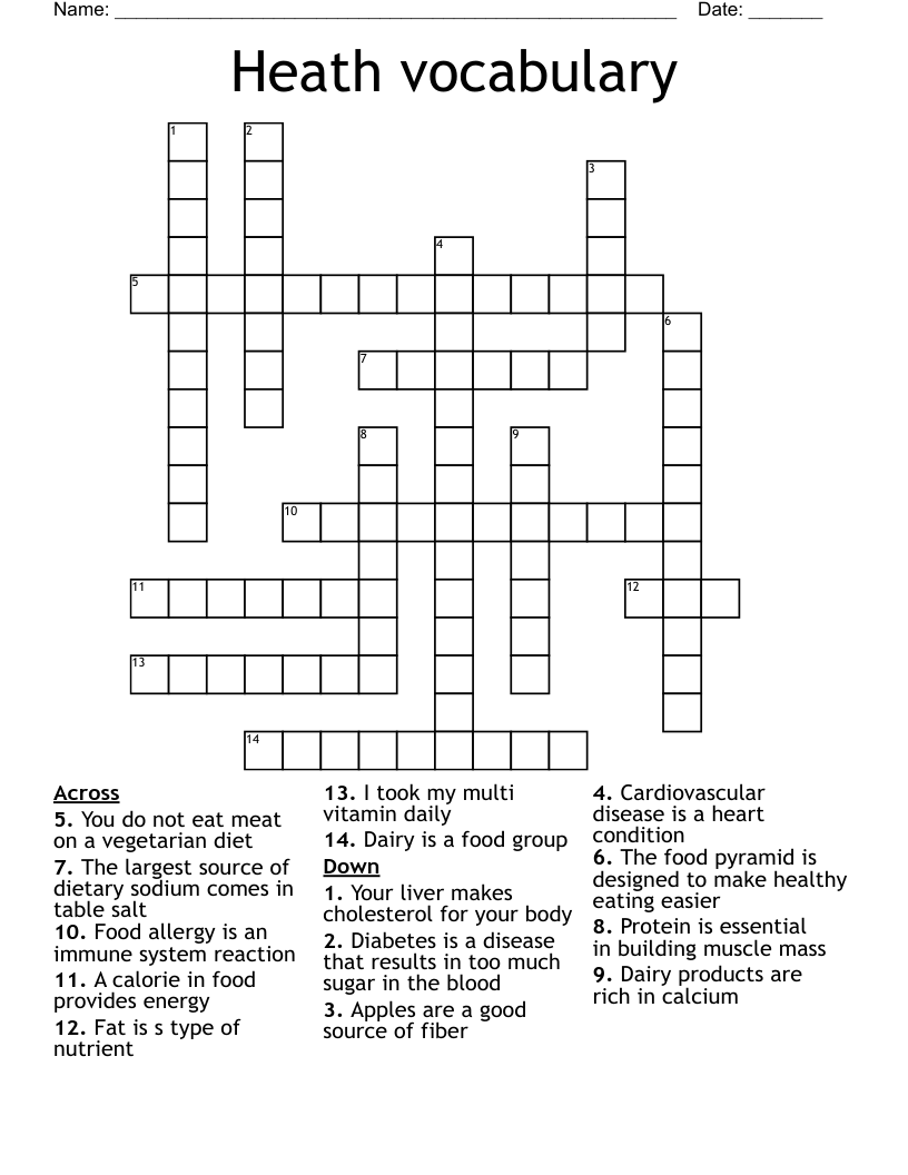 Heath vocabulary Crossword