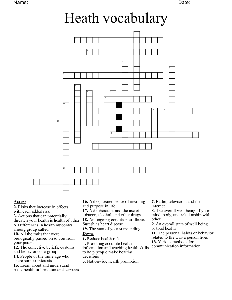 Heath vocabulary Crossword