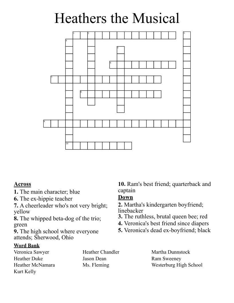 Heathers the Musical Crossword