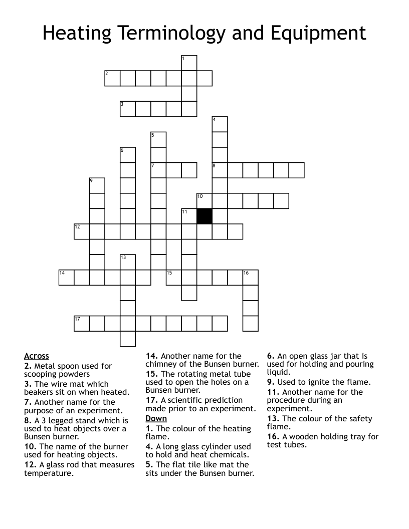 Heating Terminology and Equipment Crossword