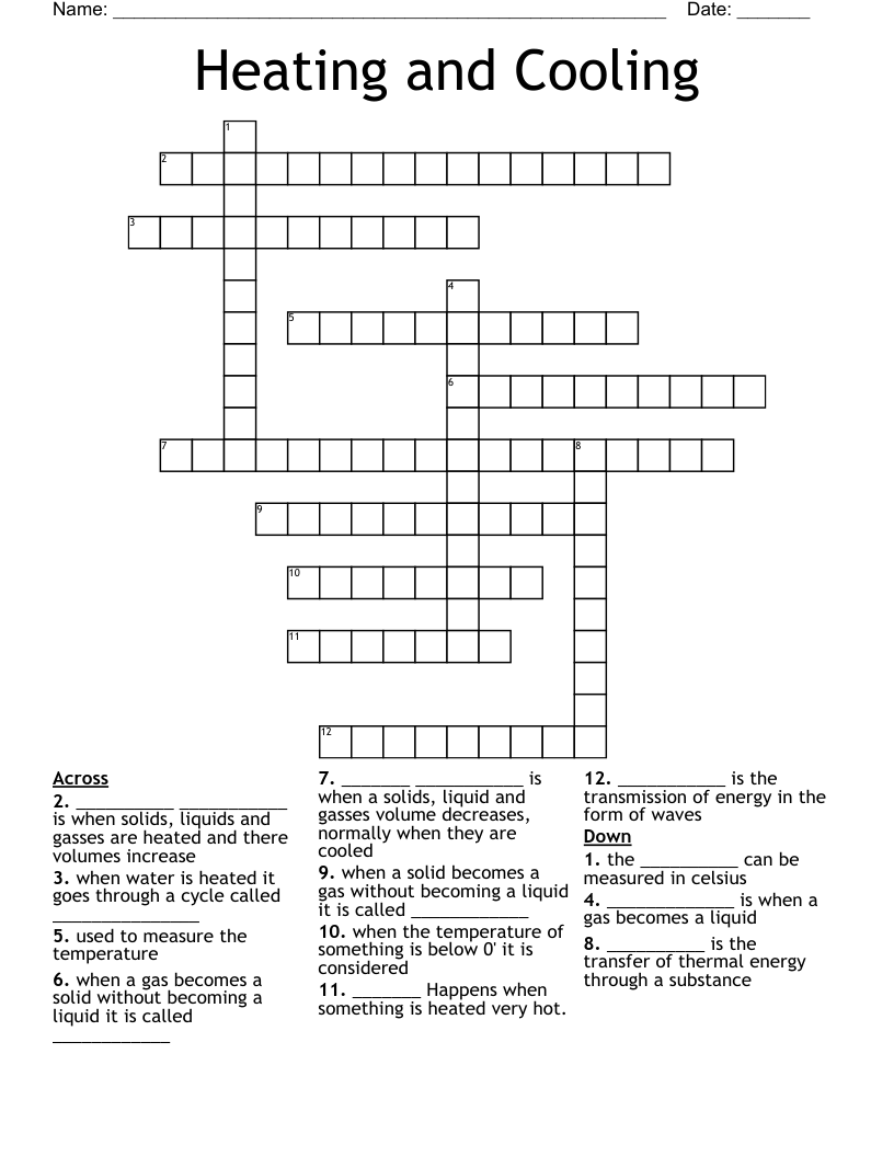 Heating and Cooling  Crossword