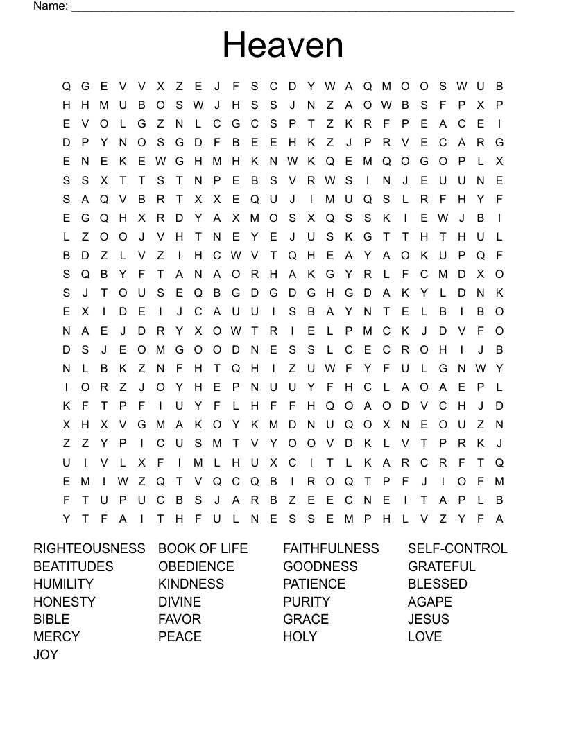 Heaven Word Search
